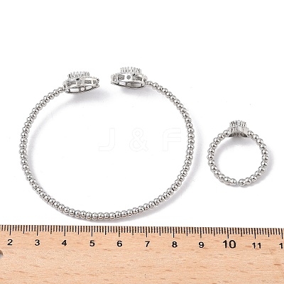 Teardrop Brass Micro Pave Cubic Zirconia Cuff Bangles & Rings Sets for Women SJEW-R002-04P-02-1