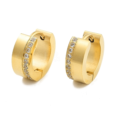 Ion Plating(IP) 304 Stainless Steel Micro Pave Clear Cubic Zirconia Huggie Hoop Earrings for Women EJEW-C096-02G-1