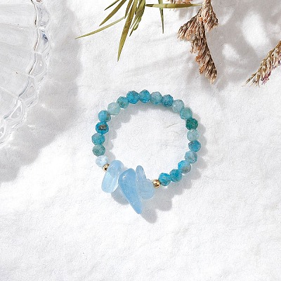 Natural Aquamarine Beaded Rings RJEW-TA00191-05-1
