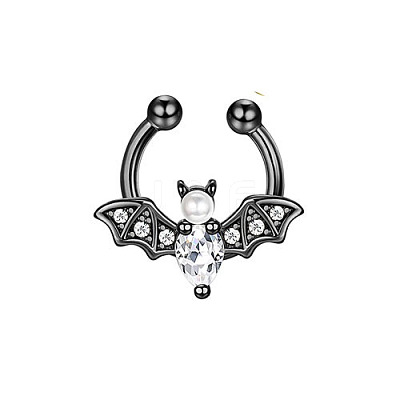 316L Stainless Steel Clear Cubic Zirconia Halloween Bat Clip-on Nose Septum Rings WG4B0C3-04-1