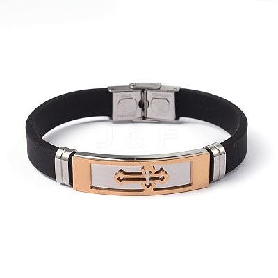 PVD Vacuum Plating 304 Stainless Steel Silicone Bracelets BJEW-O134-01A-1