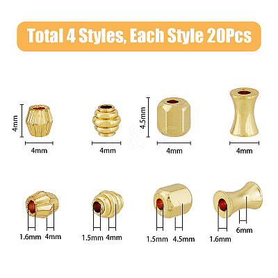 80Pcs 4 Style Brass Beads KK-DC0002-97-1
