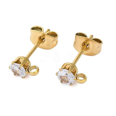 Ion Plating(IP) 304 Stainless Steel Cubic Zirconia Stud Earring Findings STAS-P373-04A-G01-1