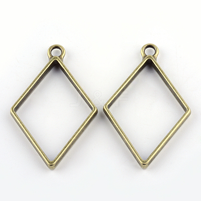 Rack Plating Alloy Rhombus Open Back Bezel Pendants LS-PALLOY-S047-14F-FF-1