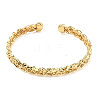 Braided Brass Cuff Bangles for Women BJEW-C157-01G-1