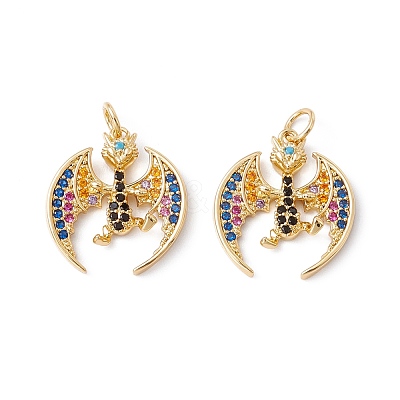 Rack Plating Brass Micro Pave Colorful Cubic Zirconia Pendants ZIRC-C040-48A-G-1