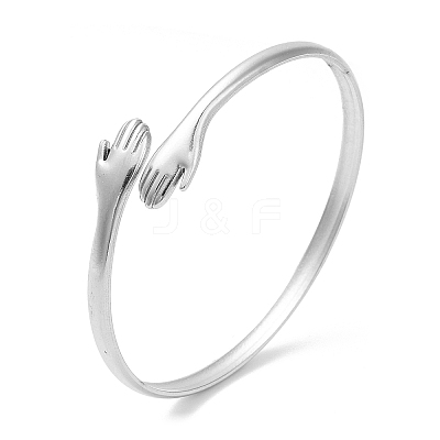 Non-Tarnish 304 Stainless Steel Double Hands Hug Open Cuff Bangle BJEW-L682-003P-1