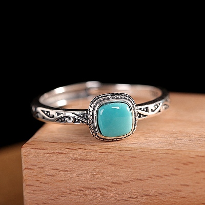 Synthetic Turquoise with 925 Sterling Silver Finger Rings RJEW-C155-03-1