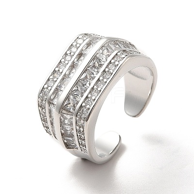Clear Cubic Zirconia Multi Line Open Cuff Ring RJEW-C041-01P-1