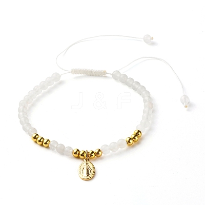 Round Natural White Jade Braided Bead Bracelet for Girl Women BJEW-JB06864-03-1