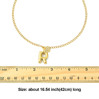 304 Stainless Steel Clear Cubic Zirconia Heart & Letter Pendant Curb Chain Necklaces for Women NJEW-FS00012-27S-1