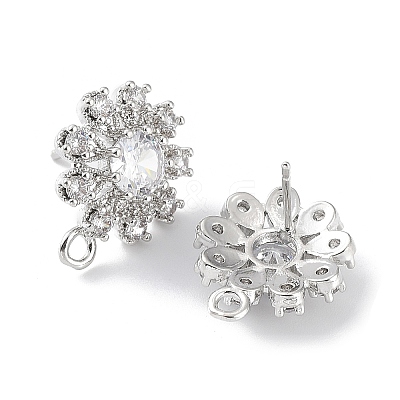 Hollow Flower Brass Micro Pave Cubic Zirconia Stud Earrings Finding KK-E083-07P-1