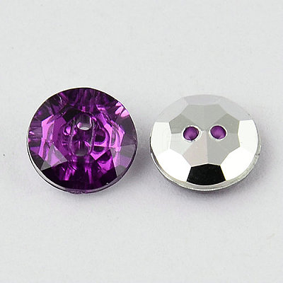 2-Hole Taiwan Acrylic Rhinestone Flat Round Buttons BUTT-F015-11.5mm-05-1