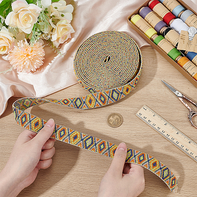 Rhombus Pattern Ethnic Style Polyester Ribbons OCOR-BC0009-21C-1