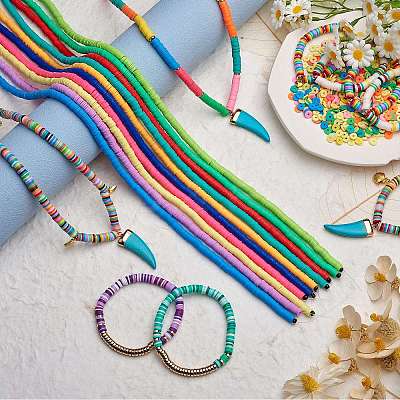 10 Strands 10 Colors Flat Round Handmade Polymer Clay Beads CLAY-SZ0002-04B-1