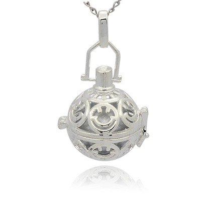 Silver Color Plated Brass Hollow Round Cage Pendants KK-J216-09S-1