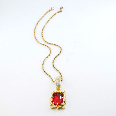Alloy Rhinestone Rectangle Pendant Rope Chain  Necklaces FS-WGF7BCB-07-1