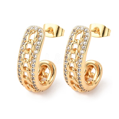 Brass Micro Pave Clear Cubic Zirconia Stud Earrings EJEW-B153-15G-1