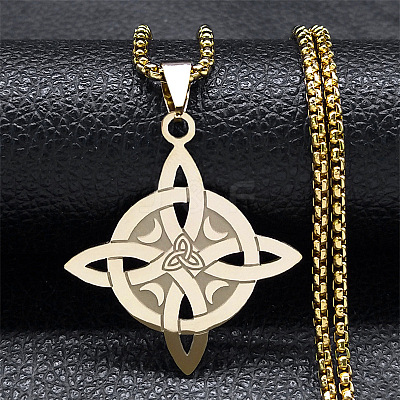 201 Stainless Steel Trinity Knot Pendant Necklaces for Men Women NJEW-K283-36G-1