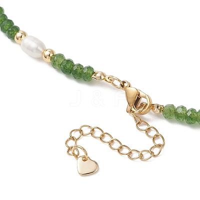 201 Stainless Steel Sun Pendant Dyed Faceted Rondelle Natural Malaysia Jade & Natural Pearl Beaded Necklaces NJEW-JN05814-1