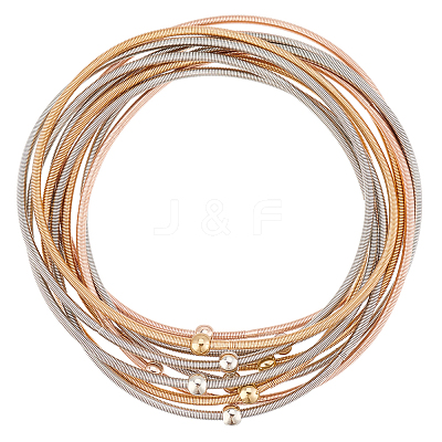 10Pcs 3 Colors Carbon Steel Wire Spring Chains Stretch Bracelet BJEW-PH0004-38-1