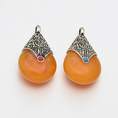 Antique Silver Tibetan Style Alloy Beeswax Teardrop Pendants TIBEP-E137-01-1