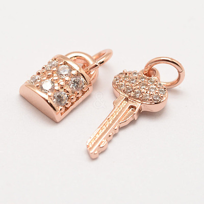 Brass Micro Pave Grade AAA Cubic Zirconia Charms ZIRC-G090-29RG-NR-1