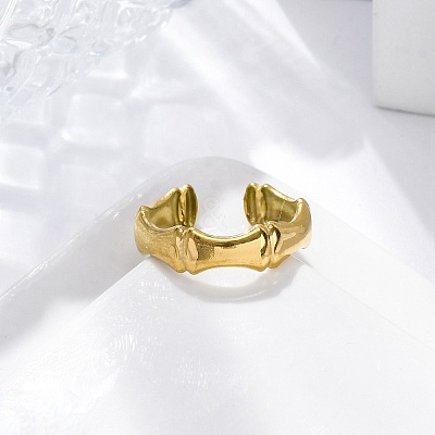 Bamboo Joint 304 Stainless Steel Open Cuff Rings for Women RJEW-M019-37G-1