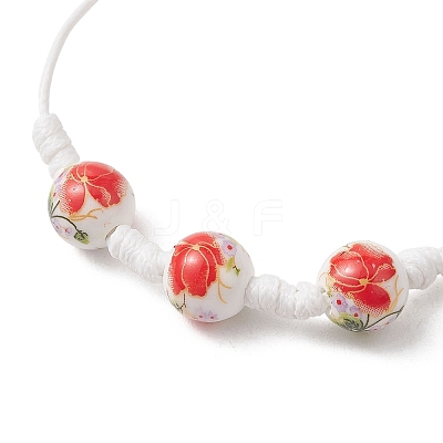 Adjustable Handmade Flower Printed Porcelain Beads Braided Beaded Bracelets for Women BJEW-JB13580-1