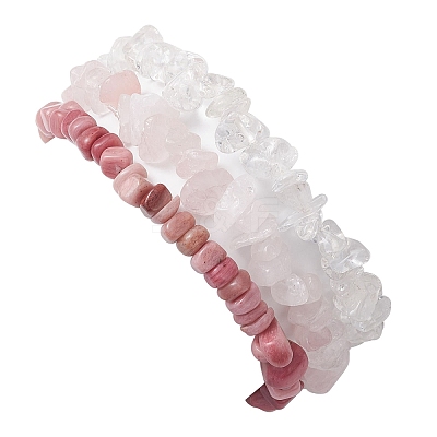 3Pcs 3 Styles Natural Mixed Gemstone Chips Stretch Bracelets Set BJEW-JB11060-02-1