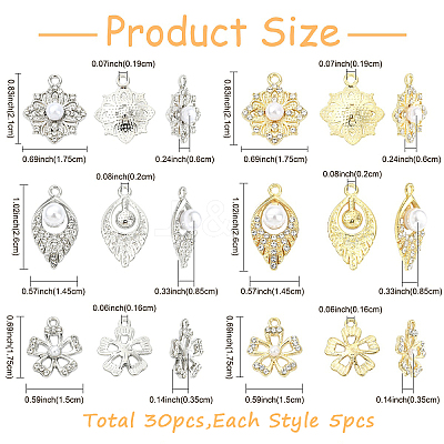 30Pcs 6 Styles Alloy Rhinestone Pendants FIND-YW0011-97-1