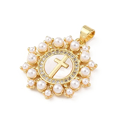Brass Micro Pave Cubic Zirconia Pendants X-KK-K408-14G-1