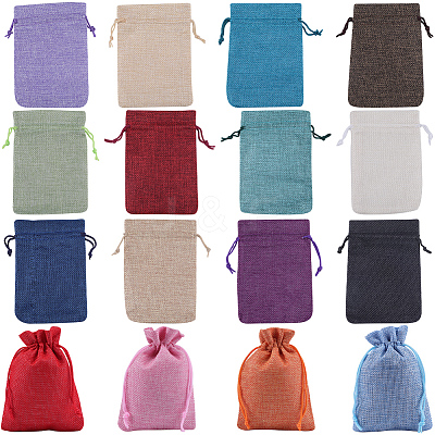 Rectangle Polyester Imitation Burlap Packing Pouches Drawstring Bags ABAG-BBC0001-05B-1