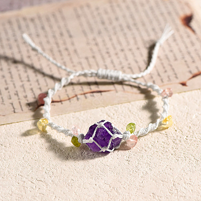 Natural Amethyst Braided Bead Bracelet PW-WG21595-04-1