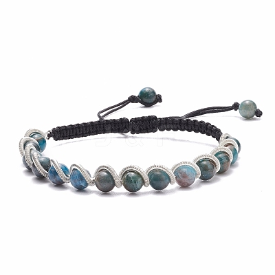 Round Natural Apatite Braided Bead Bracelet BJEW-TA00106-1