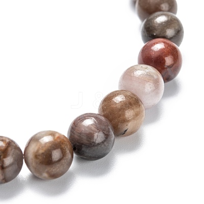 Natural Petrified Wood Stretch Beaded Bracelets G-A185-01O-1