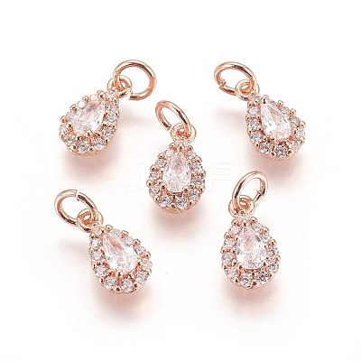 Brass Cubic Zirconia Charms KK-E772-14B-RG-1
