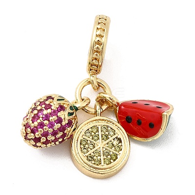 Brass Micro Pave Hot Pink Fruit Cubic Zirconia European Dangle Charms KK-C137-16G-1