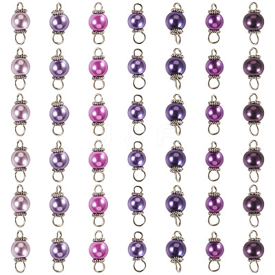 70Pcs 7 Colors Glass Pearl Round Connector Charms PALLOY-TA00267-1