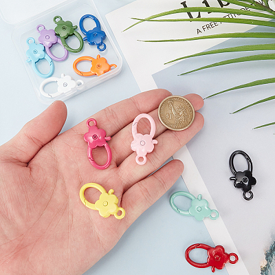12Pcs 12 Colors Spary Painted Zinc Alloy Flower Lobster Claw Clasps PALLOY-WR0001-10-1