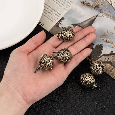 Brass Hollow Round Cage Pendants KK-L079-02-NR-1