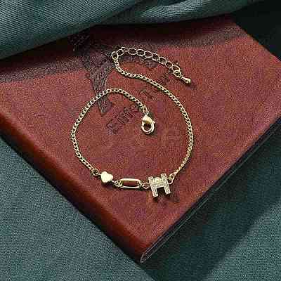 Brass Micro Pave Clear Cubic Zirconia Link Bracelets BJEW-U020-18G-1