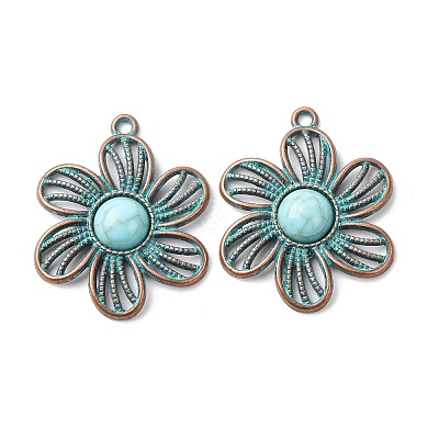 Alloy with Synthetic Turquoise Pendants FIND-B055-01M-1
