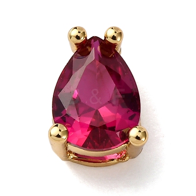 Teardrop Brass Micro Pave Cubic Zirconia Slide Charms KK-C119-16G-01-1