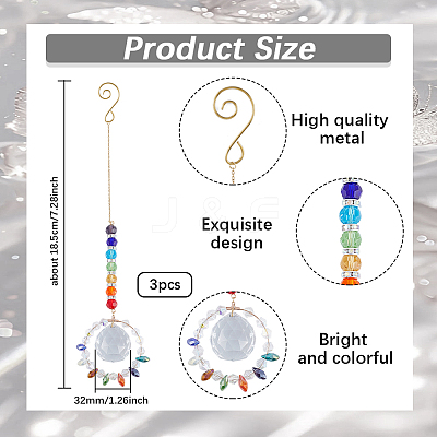 3Pcs Sunflower Copper Wire Glass Hanging Suncatchers HJEW-SP00011-1