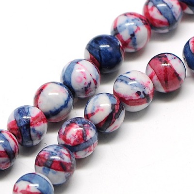 Dyed Round Synthetic Gemstone Ocean White Jade Beads Strands G-F085-8mm-01-1