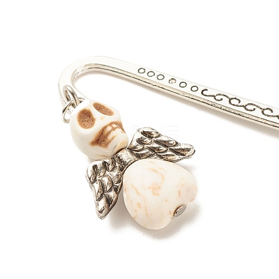 Skull with Wing Dyed Synthetic Turquoise Bookmarks AJEW-JK00180-03-1