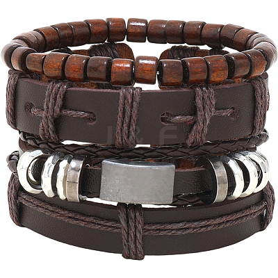 1Pc Cowhide & Imitation Leather Cord Knitted Multi-strand Bracelets AJEW-GF0011-50F-1