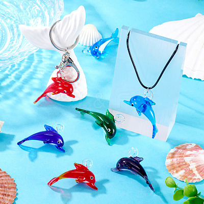 5Pcs 5 Colors Handmade Lampwork Pendants LAMP-TA0001-66-1