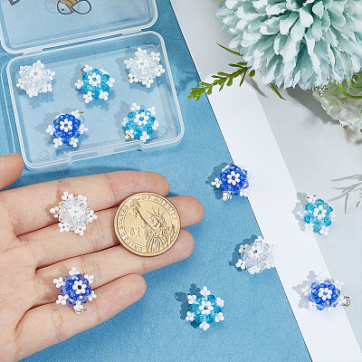 12Pcs 3 Colors Glass Seed Beaded Snowflake Pendants FIND-BBC0004-84-1